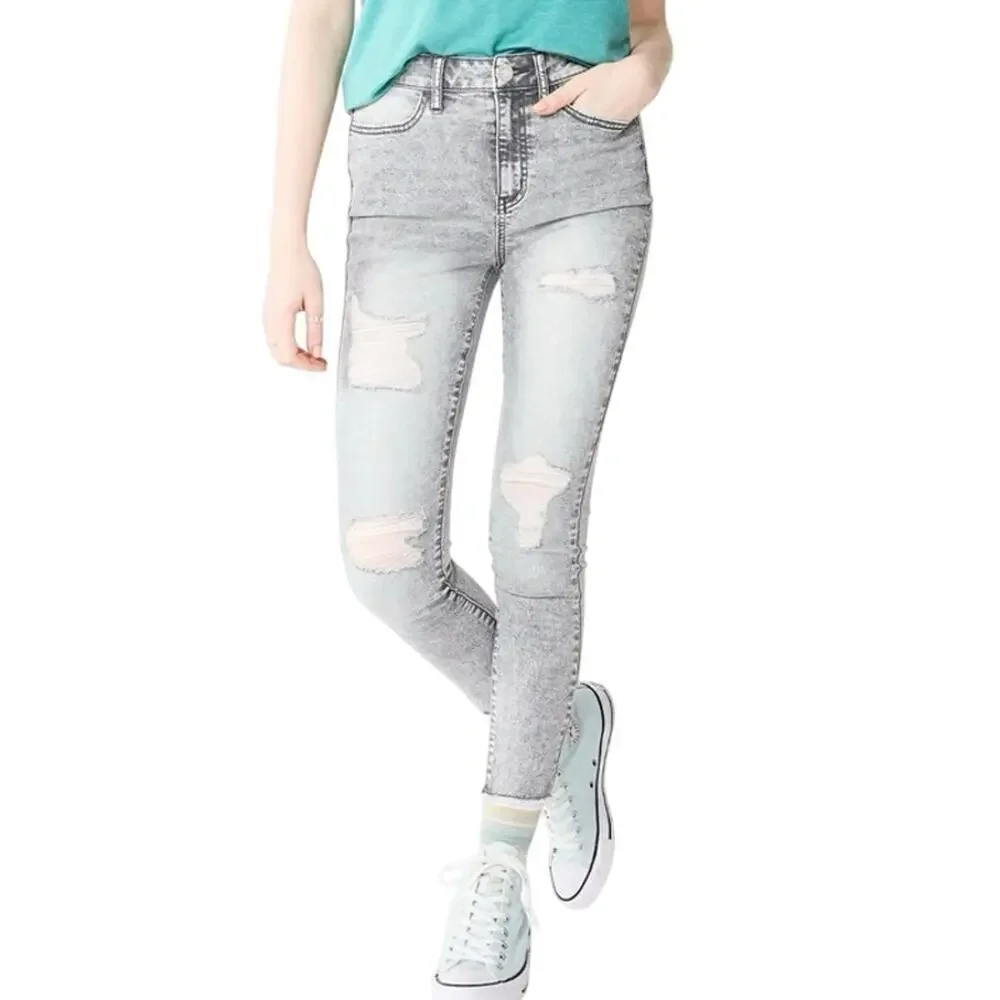 Gray Acid Wash Distressed High Rise Skinny Jeans Size 29